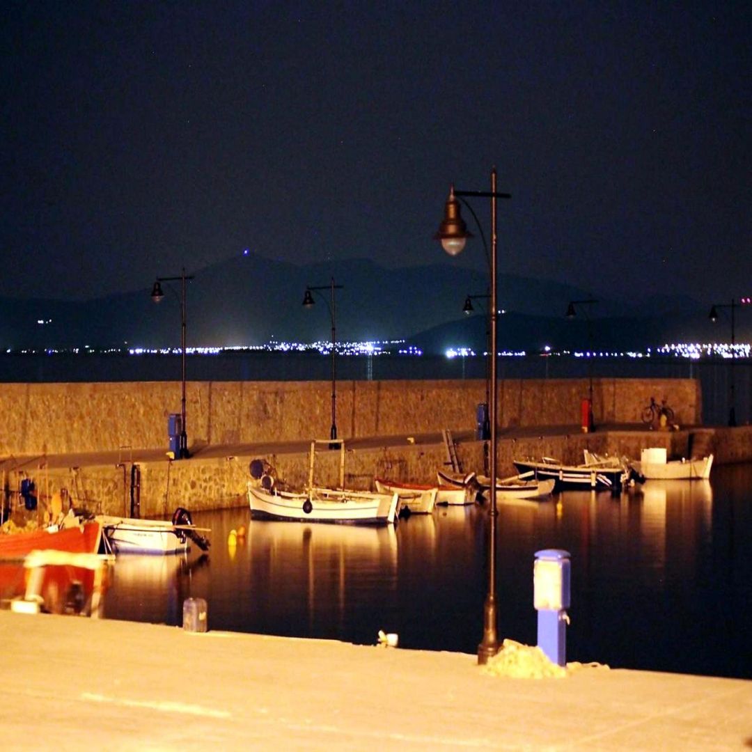 Ilia Village Port by night